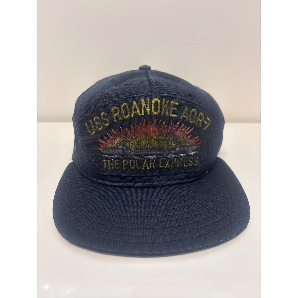USS ROANOKE AOR-7 SHIP HAT THE POLAR EXPRESS - NAVY Vintage Hat